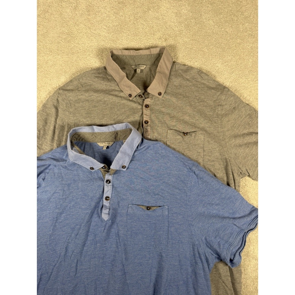 Ted Baker Polo Shirt Blue Gray Size 7 Solid Short Sleeve Viscose Blend Lot Of 2